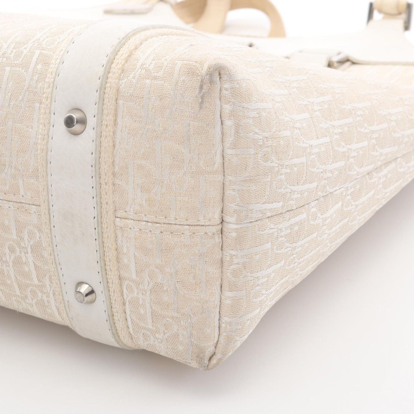 Dior Handbag Strips Tosic Trotter Ivory Canvas Leather Tote