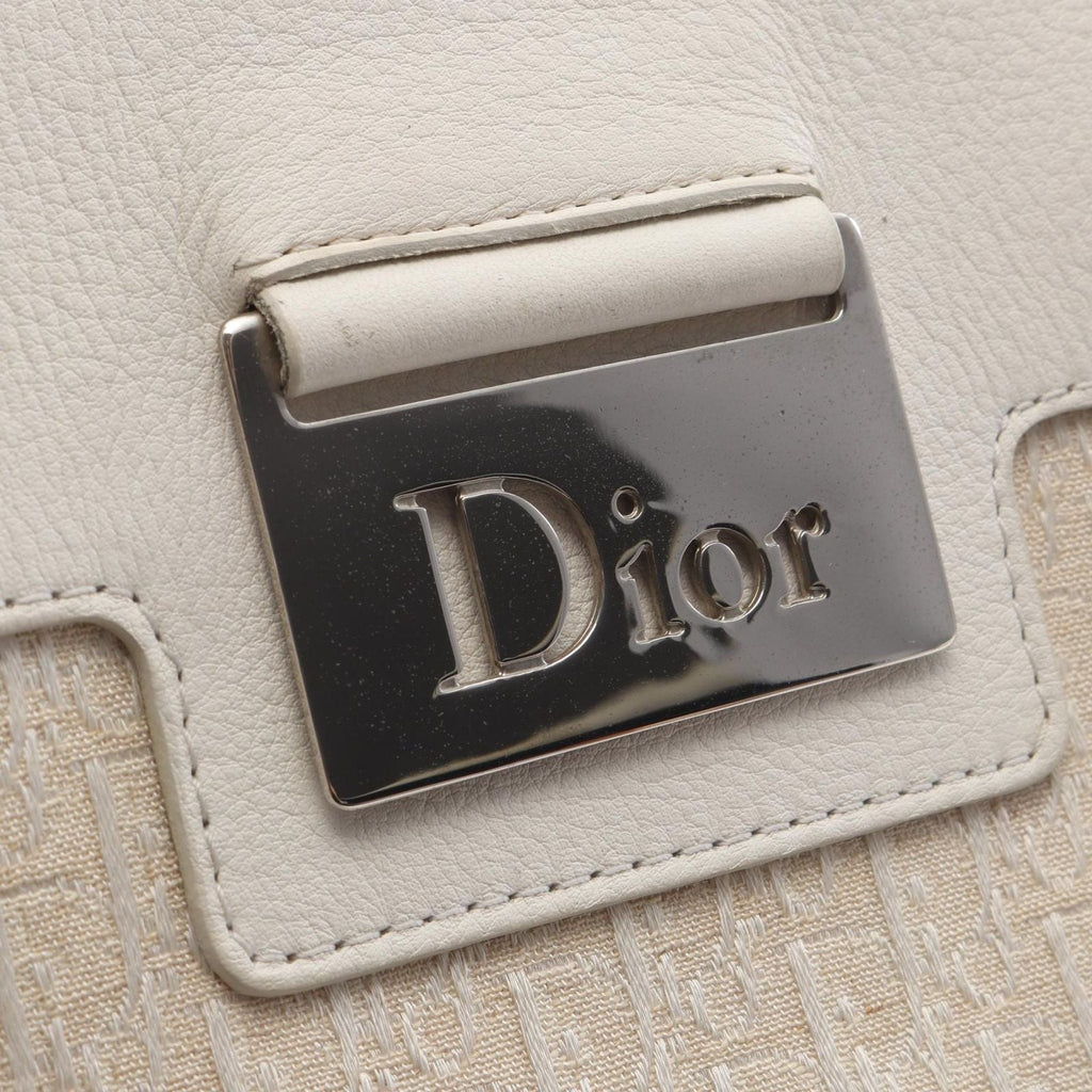 Dior Handbag Strips Tosic Trotter Ivory Canvas Leather Tote
