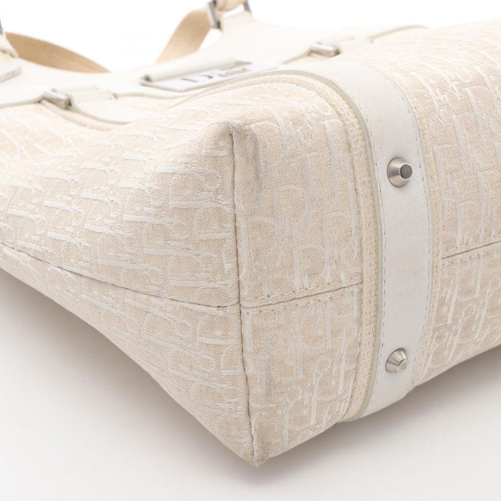 Dior Handbag Strips Tosic Trotter Ivory Canvas Leather Tote