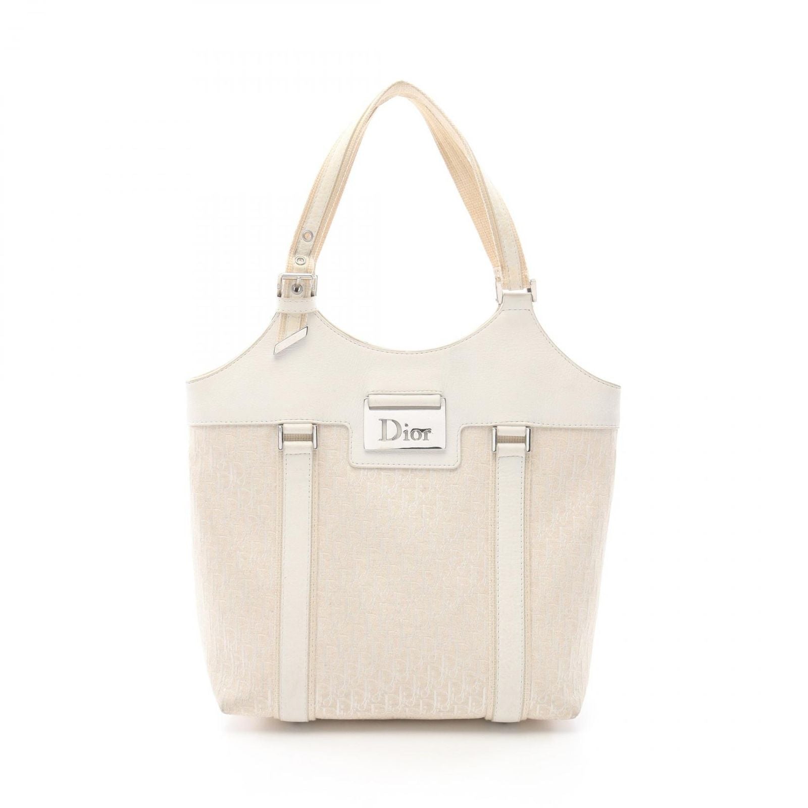 Dior Handbag Strips Tosic Trotter Ivory Canvas Leather Tote