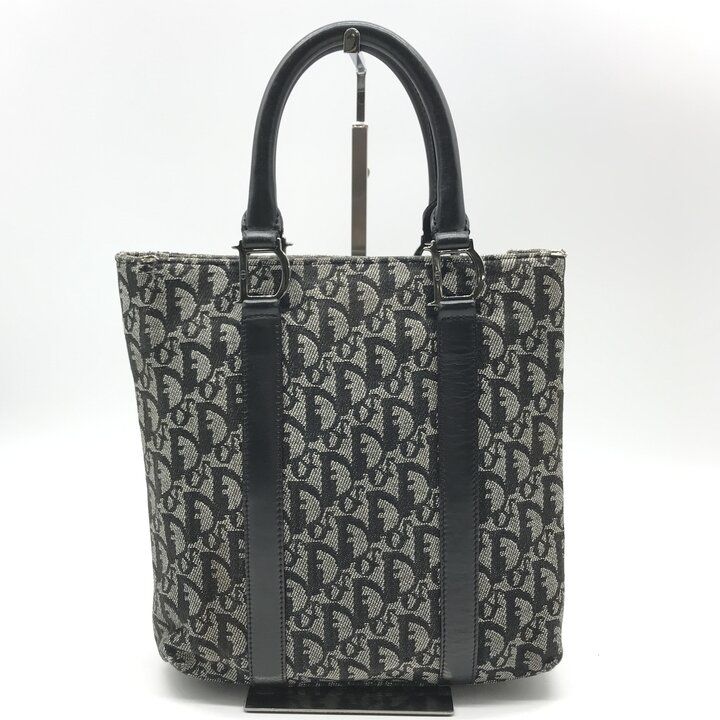 Dior Trotter Canvas Leather Silver Hand Tote Black