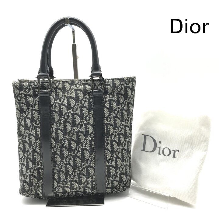 Dior Trotter Canvas Leather Silver Hand Tote Black