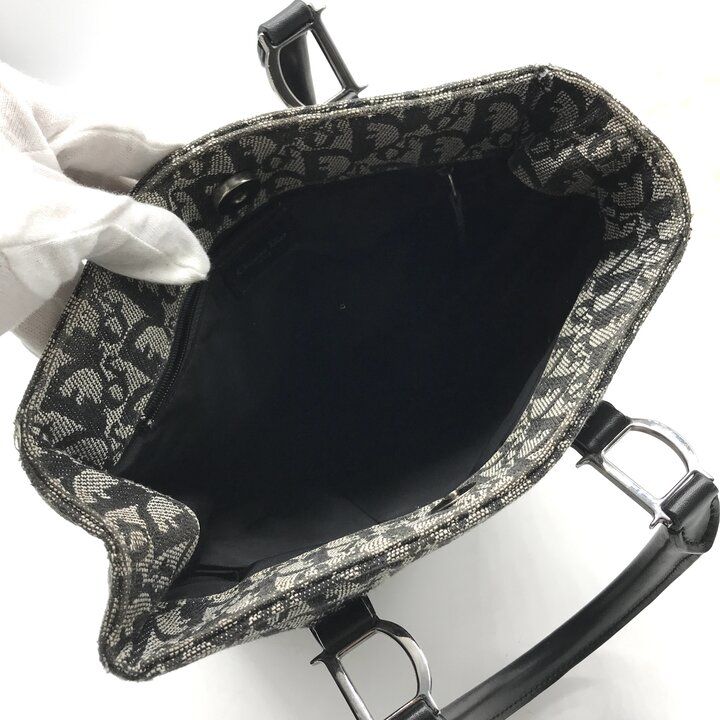 Dior Trotter Canvas Leather Silver Hand Tote Black