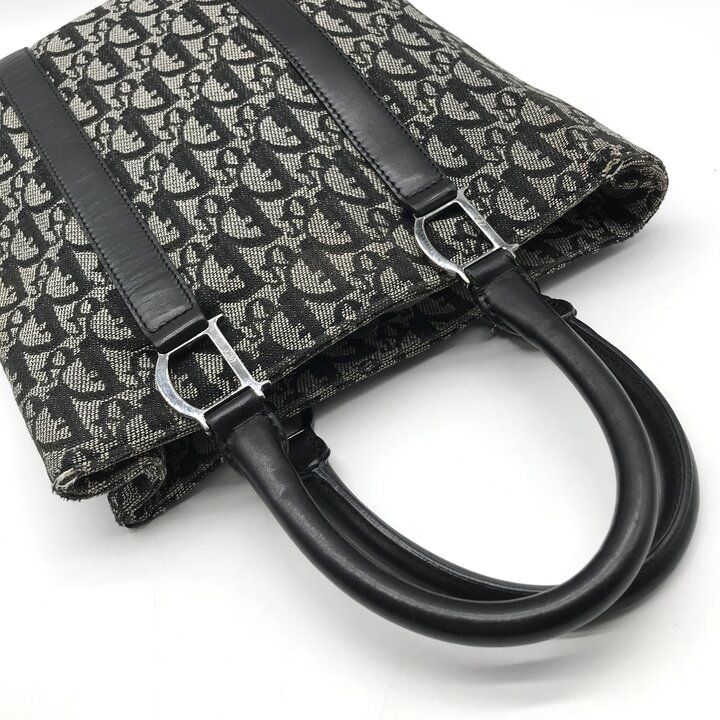 Dior Trotter Canvas Leather Silver Hand Tote Black