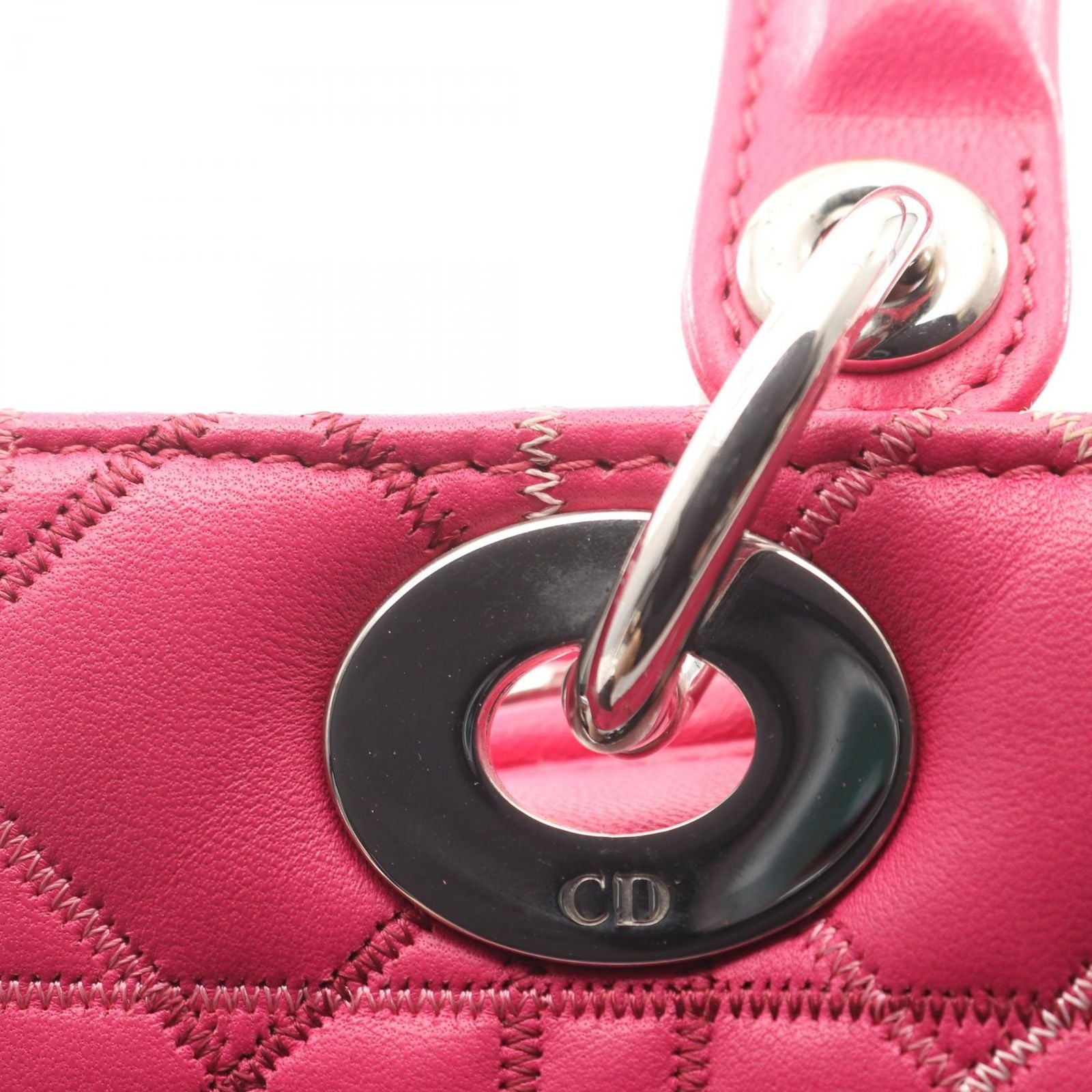 Dior Handbag Lady Dior Cannage 2-Way Magenta Leather Tote