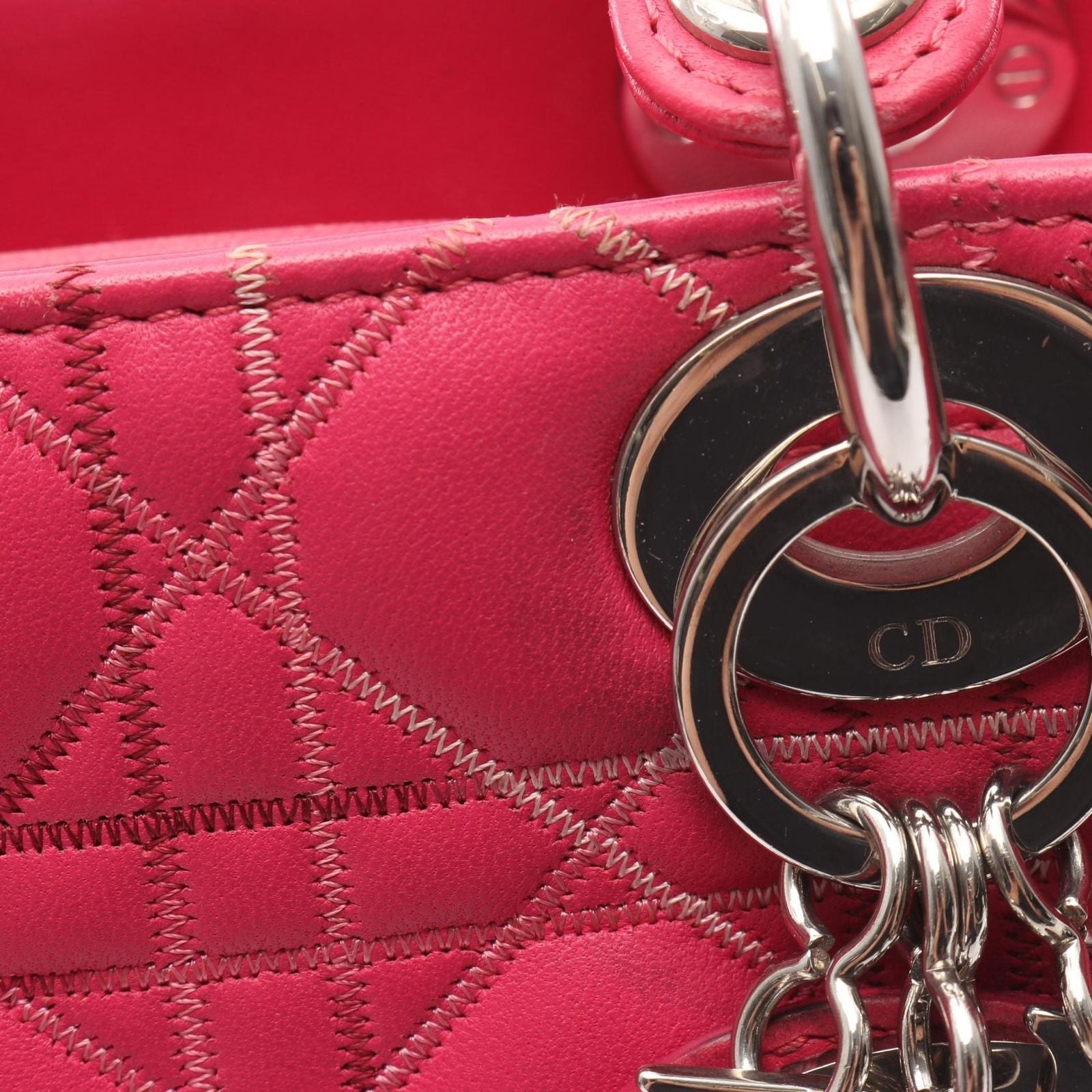 Dior Handbag Lady Dior Cannage 2-Way Magenta Leather Tote