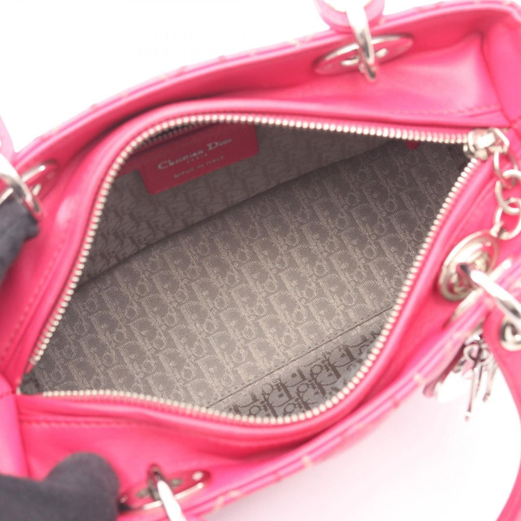 Dior Handbag Lady Dior Cannage 2-Way Magenta Leather Tote