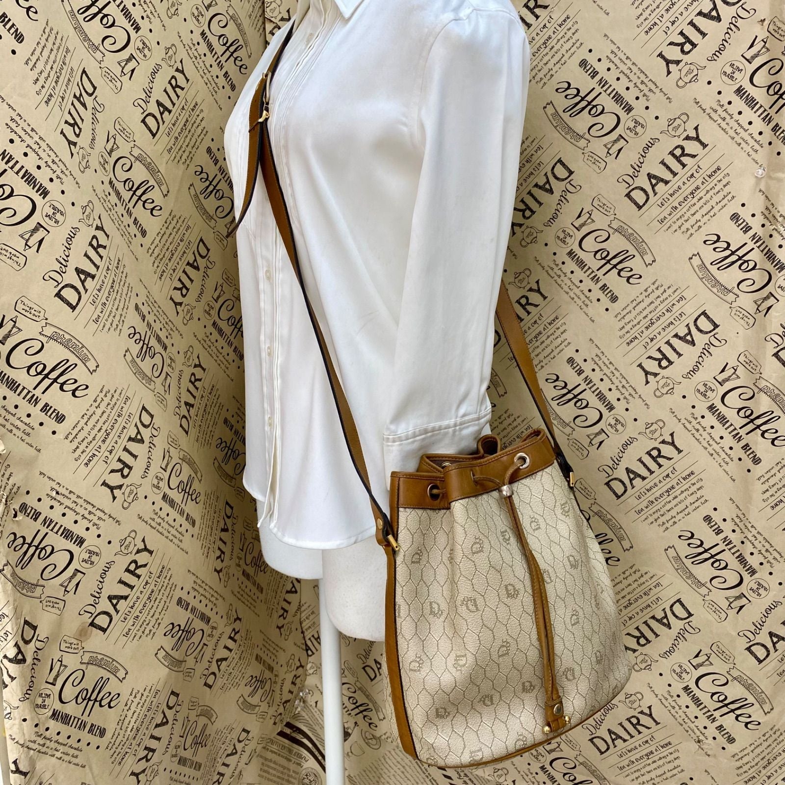 Dior Shoulder Bag Drawstring Honeycomb White