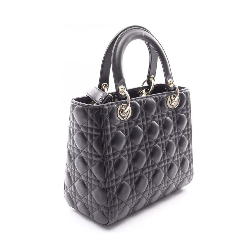 Dior Handbag Lady Dior Cannage 2-Way Black Leather Tote