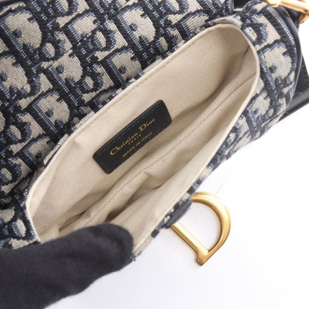 Dior Handbag Saddle Oblique 2-Way Navy Canvas Leather Bag Mini