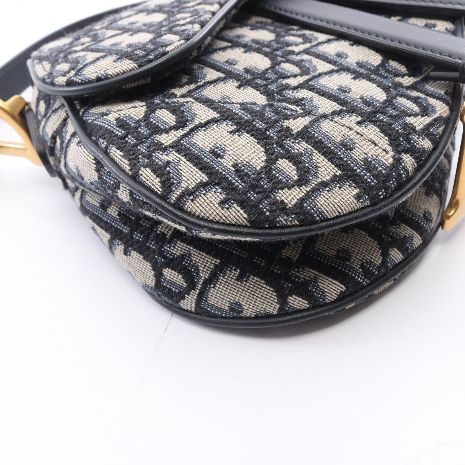 Dior Handbag Saddle Oblique 2-Way Navy Canvas Leather Bag Mini
