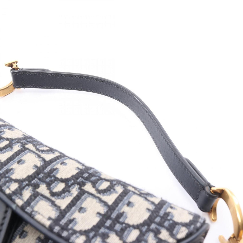 Dior Handbag Saddle Oblique 2-Way Navy Canvas Leather Bag Mini