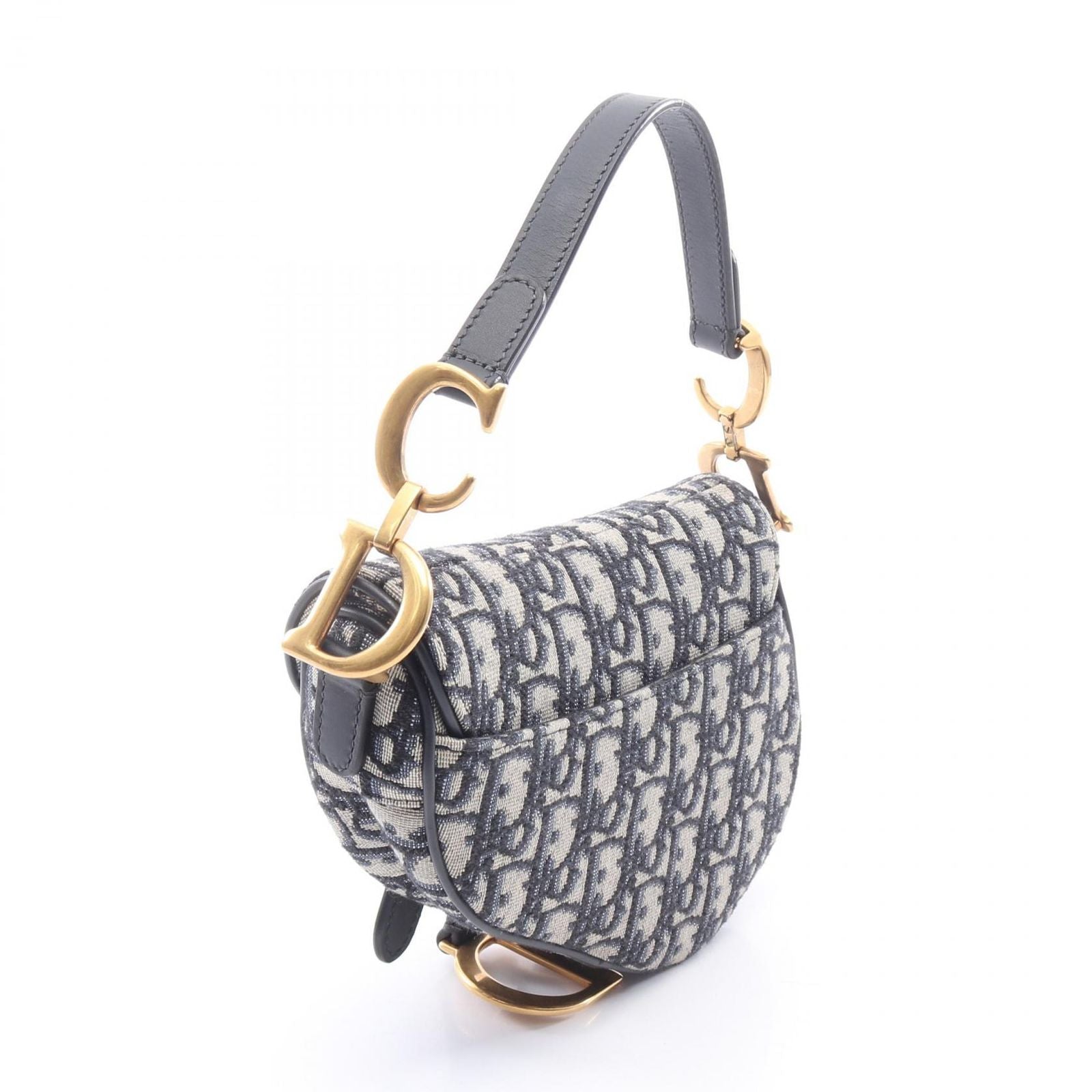 Dior Handbag Saddle Oblique 2-Way Navy Canvas Leather Bag Mini