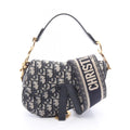 Dior Handbag Saddle Oblique 2-Way Navy Canvas Leather Bag Mini