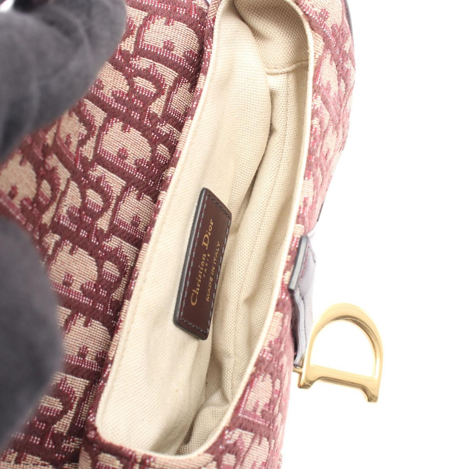 Dior Handbag Saddle Oblique Bordeaux Canvas Leather Bag Mini