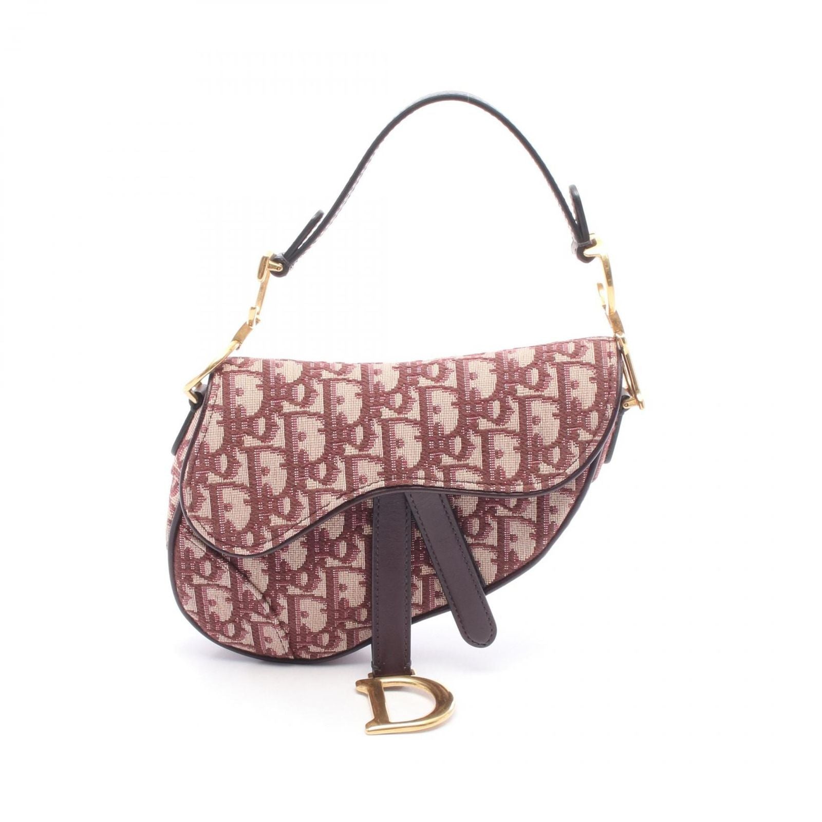 Dior Handbag Saddle Oblique Bordeaux Canvas Leather Bag Mini