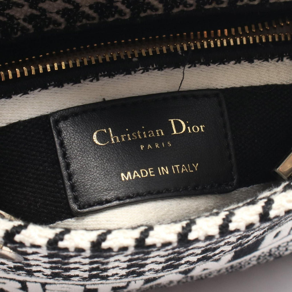 Dior Handbag Lady D-Lite Mini Houndstooth 2-Way White Black Canvas Lady Dior
