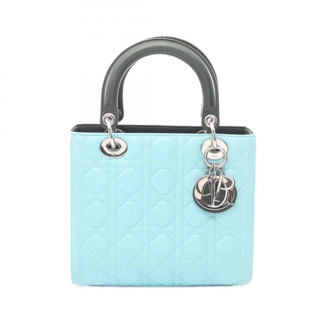 Dior Handbag Lady Dior Cannage Light Blue Ivory Green Leather Tote