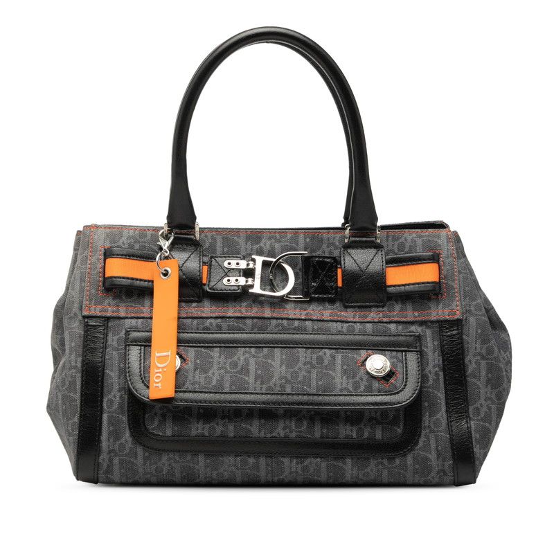 Dior Flight Line Trotter Handbag Gray Orange Denim Leather