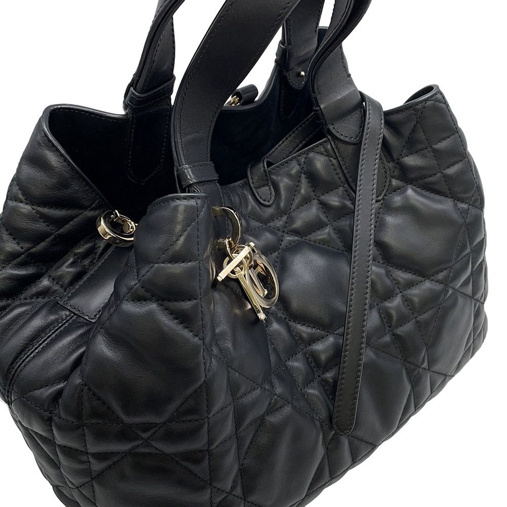 Dior Handbag Macro Cannage Toujour Leather Black