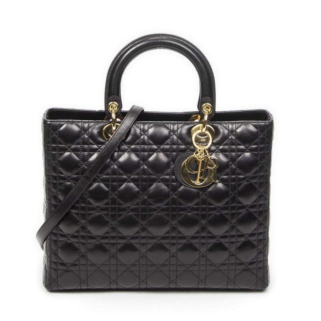 Dior Large Lady Dior Zip Black Canada Lambskin Leather Handbag