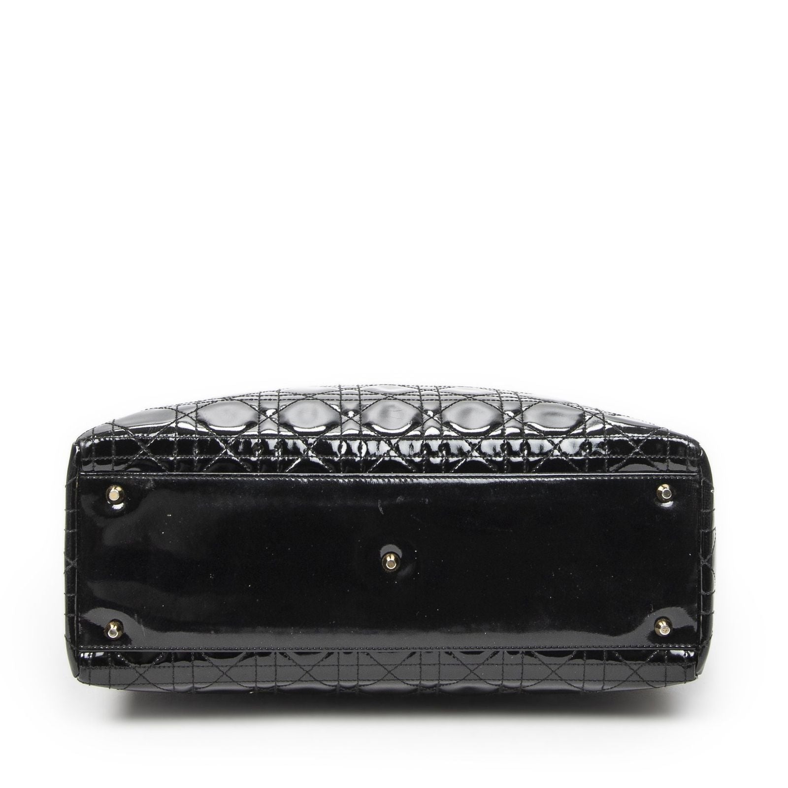 Dior Large Lady Dior Zip Black Cannage Patent Leather Handbag