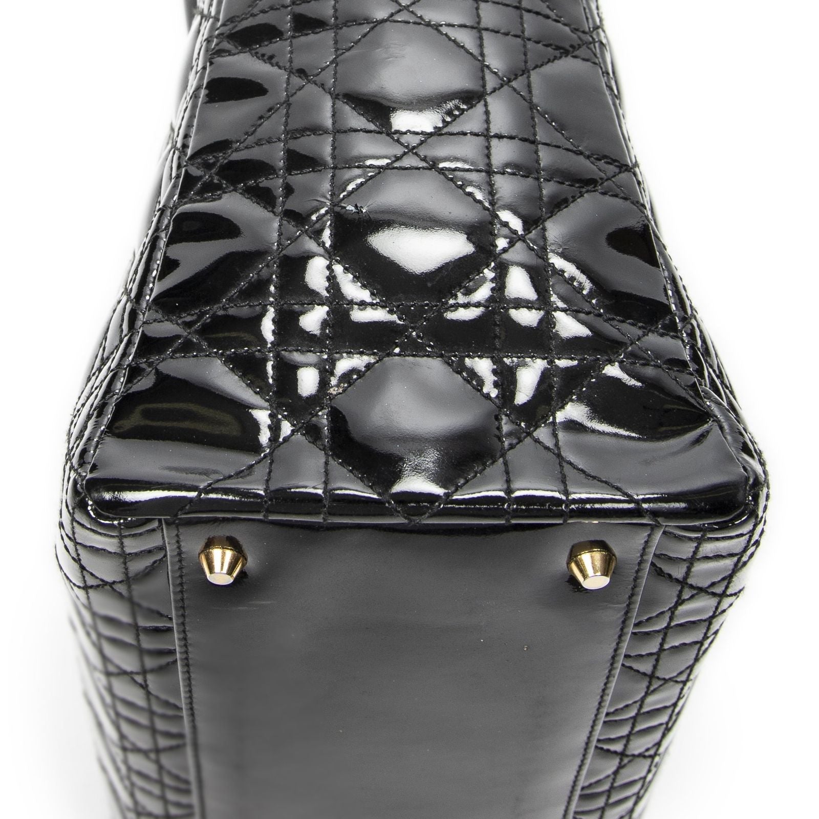 Dior Large Lady Dior Zip Black Cannage Patent Leather Handbag