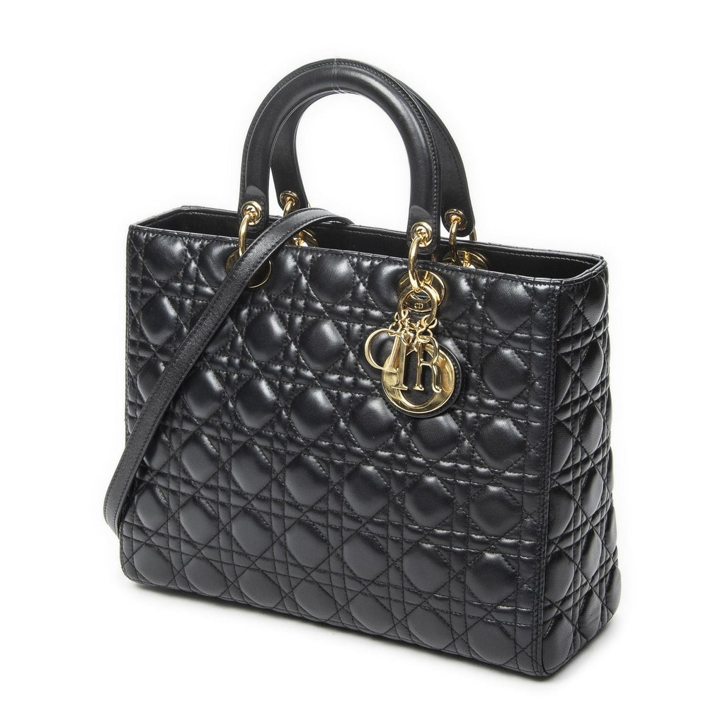 Dior Large Lady Dior Zip Black Canada Lambskin Leather Handbag