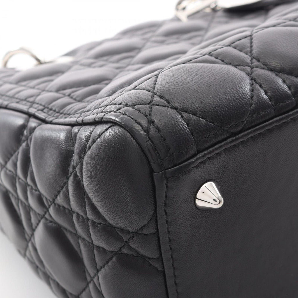 Dior Handbag Lady Dior 2-Way Black Leather Cannage Tote Midi