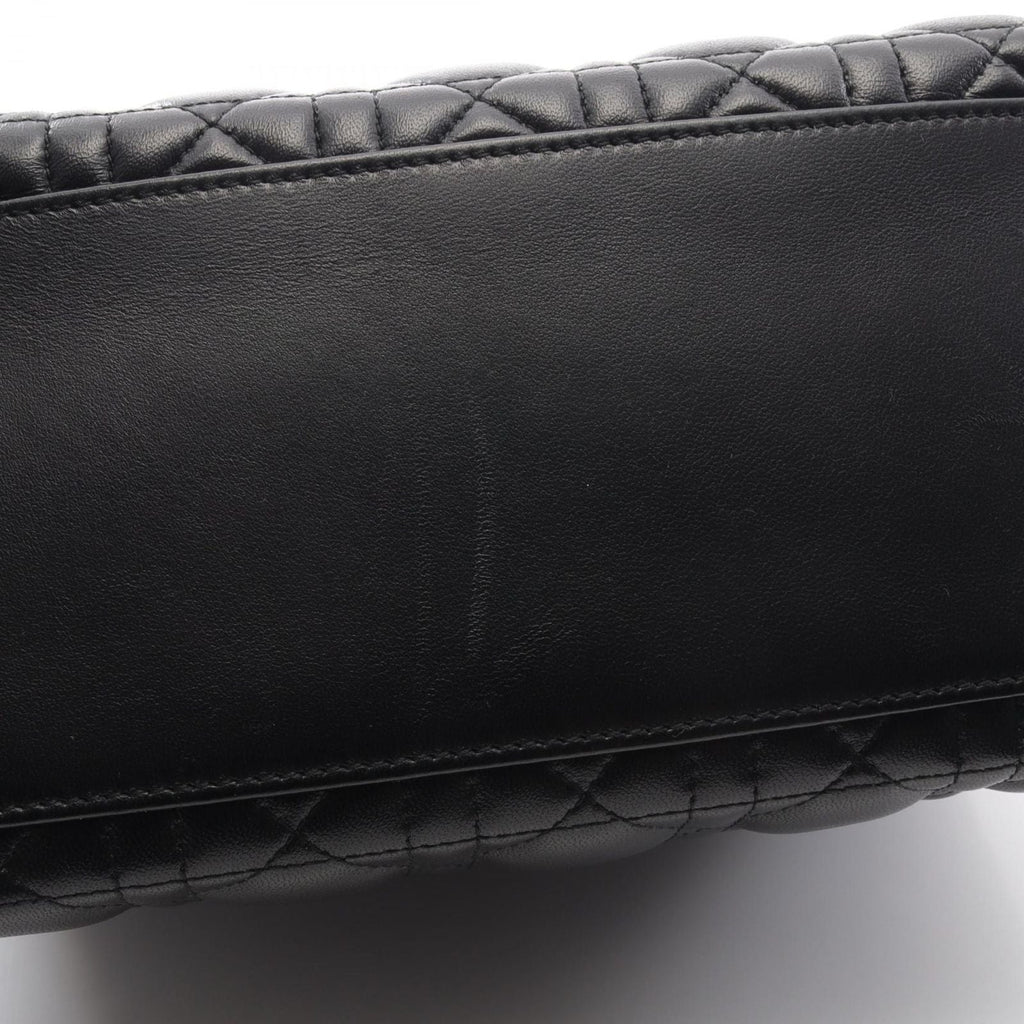 Dior Handbag Lady Dior Cannage Faux Pearl 2-Way Black Leather Tote