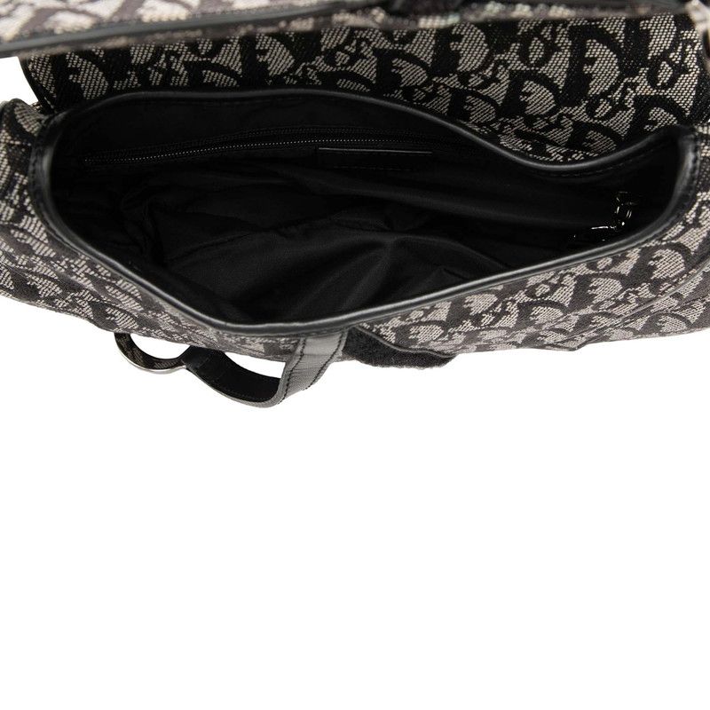 Dior Trotter Saddle Handbag Shoulder Black Gray Canvas Leather