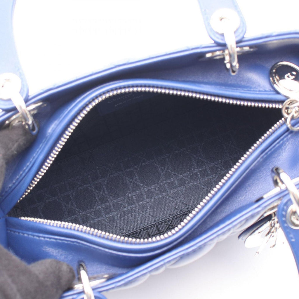 Dior Handbag Lady Dior Cannage 2-Way Blue Leather Tote
