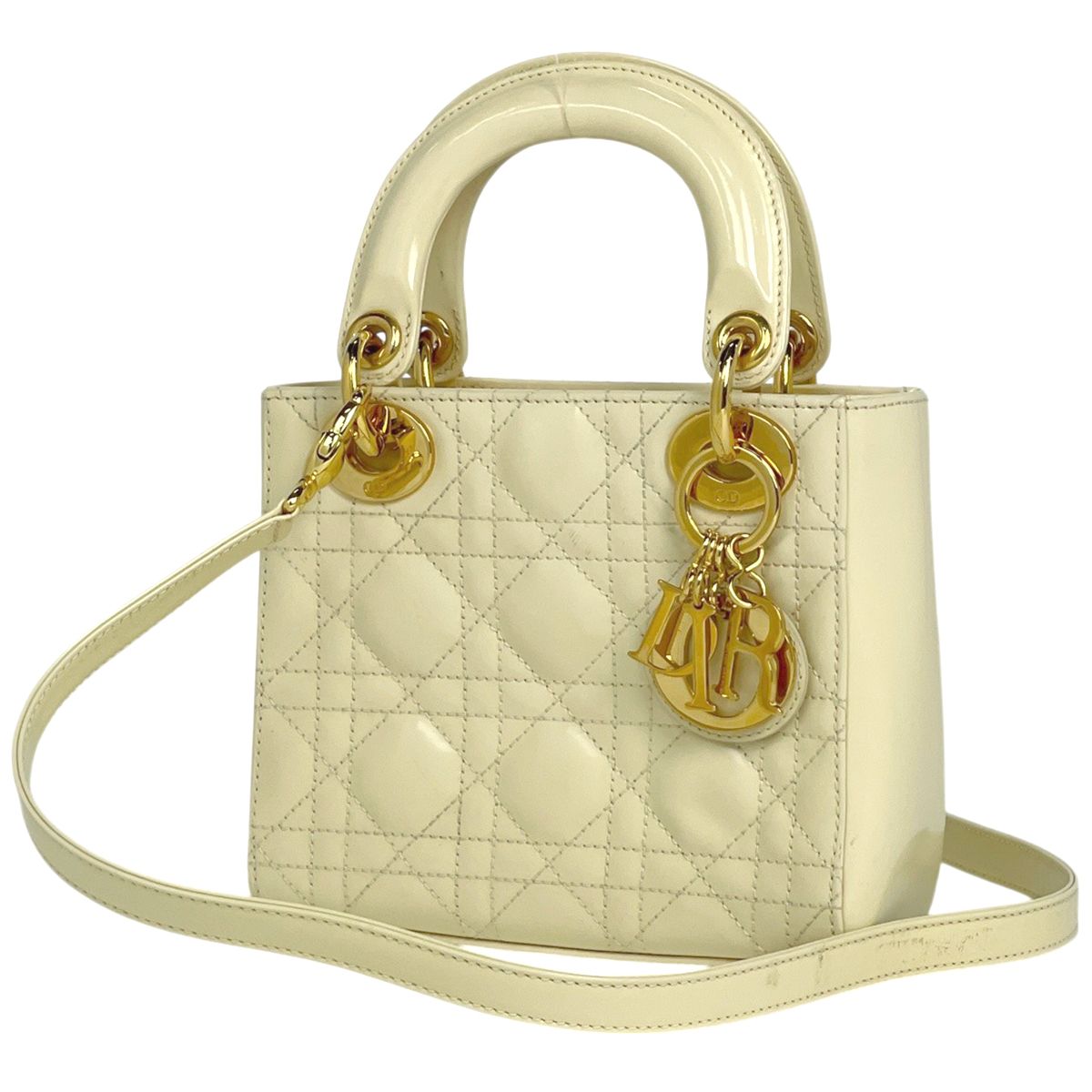 Dior Mini 2-Way Cannage Handbag Leather Cream