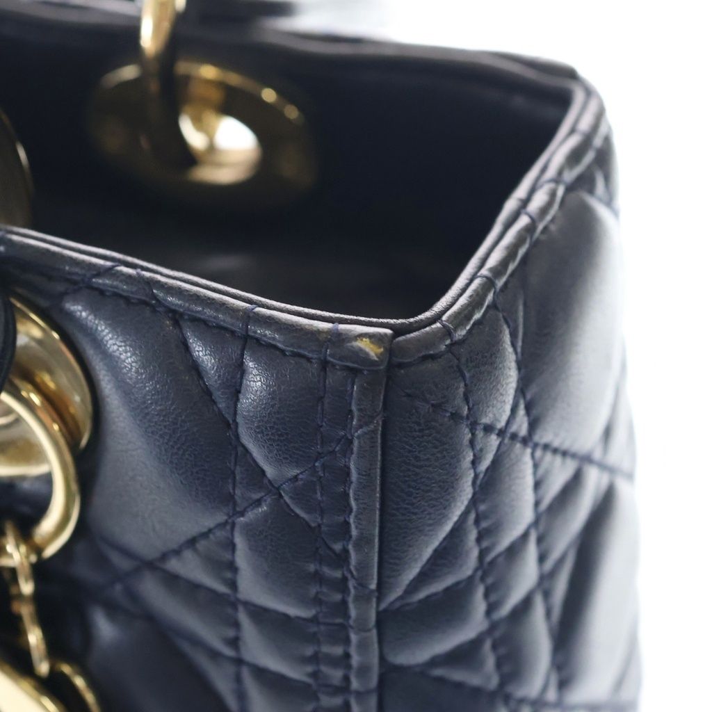 Dior Monsieur Lady Leather Cannage Gold Handbag Navy Blue
