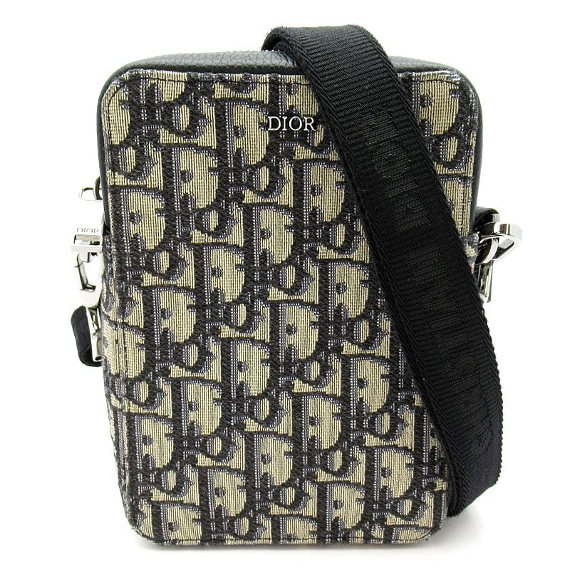 Dior Oblique Messenger Pouch Jacquard Handbag Navy Gray Beauty