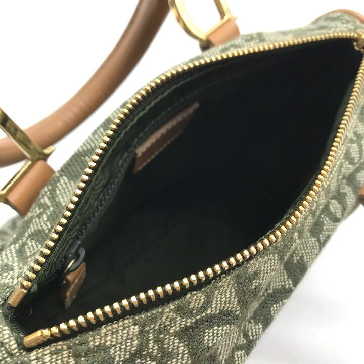 Dior Trotter Mini Boston Hand Bag Green Canvas Leather