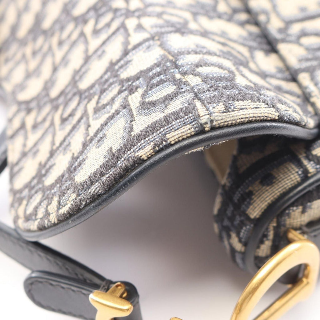 Dior Saddle Bag Mini Oblique Jacquard 2-Way Navy Canvas Leather