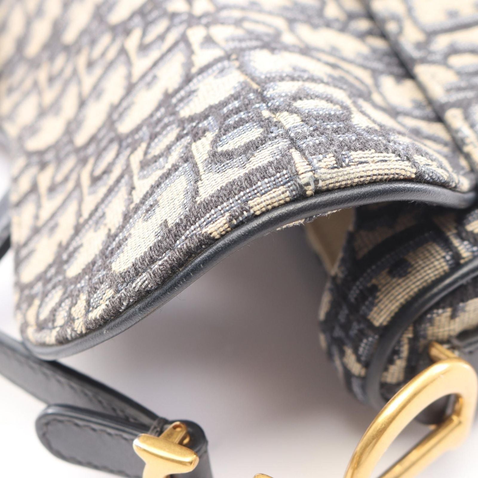 Dior Saddle Bag Mini Oblique Jacquard 2-Way Navy Canvas Leather