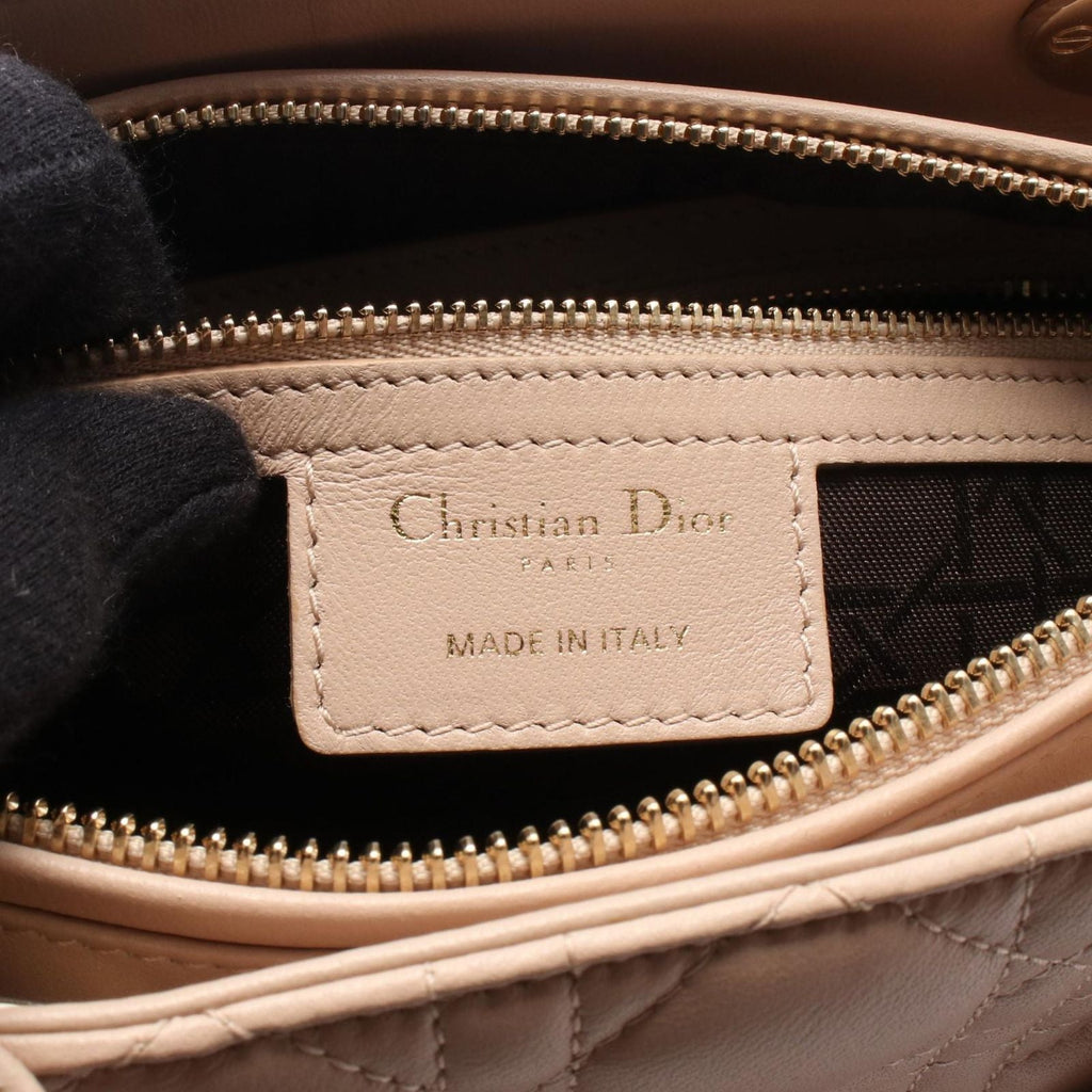 Dior Handbag Lady Dior Cannage 2-Way Pink Beige Leather Tote