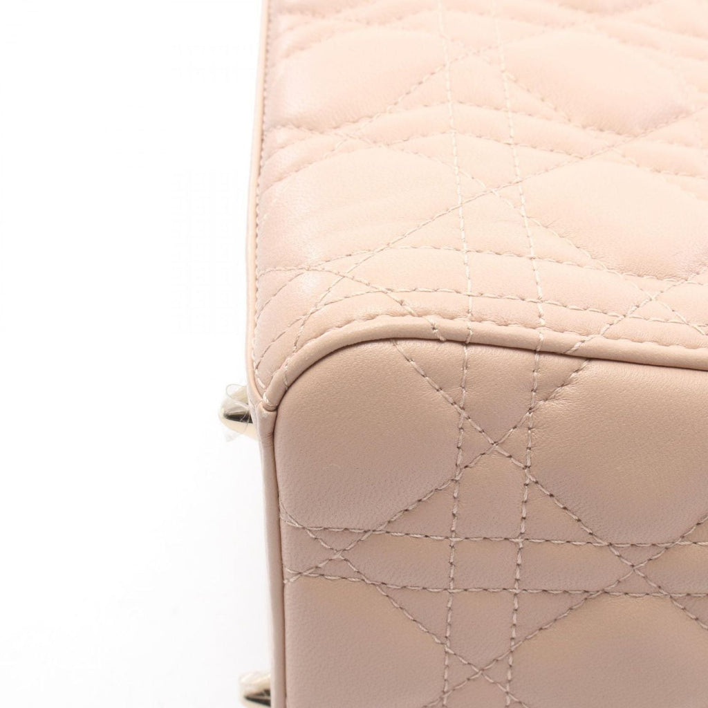 Dior Handbag Lady Dior Cannage 2-Way Pink Beige Leather Tote