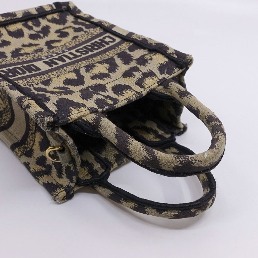 Dior Book Tote Mini Leopard Vertical Handbag 2-Way Gold