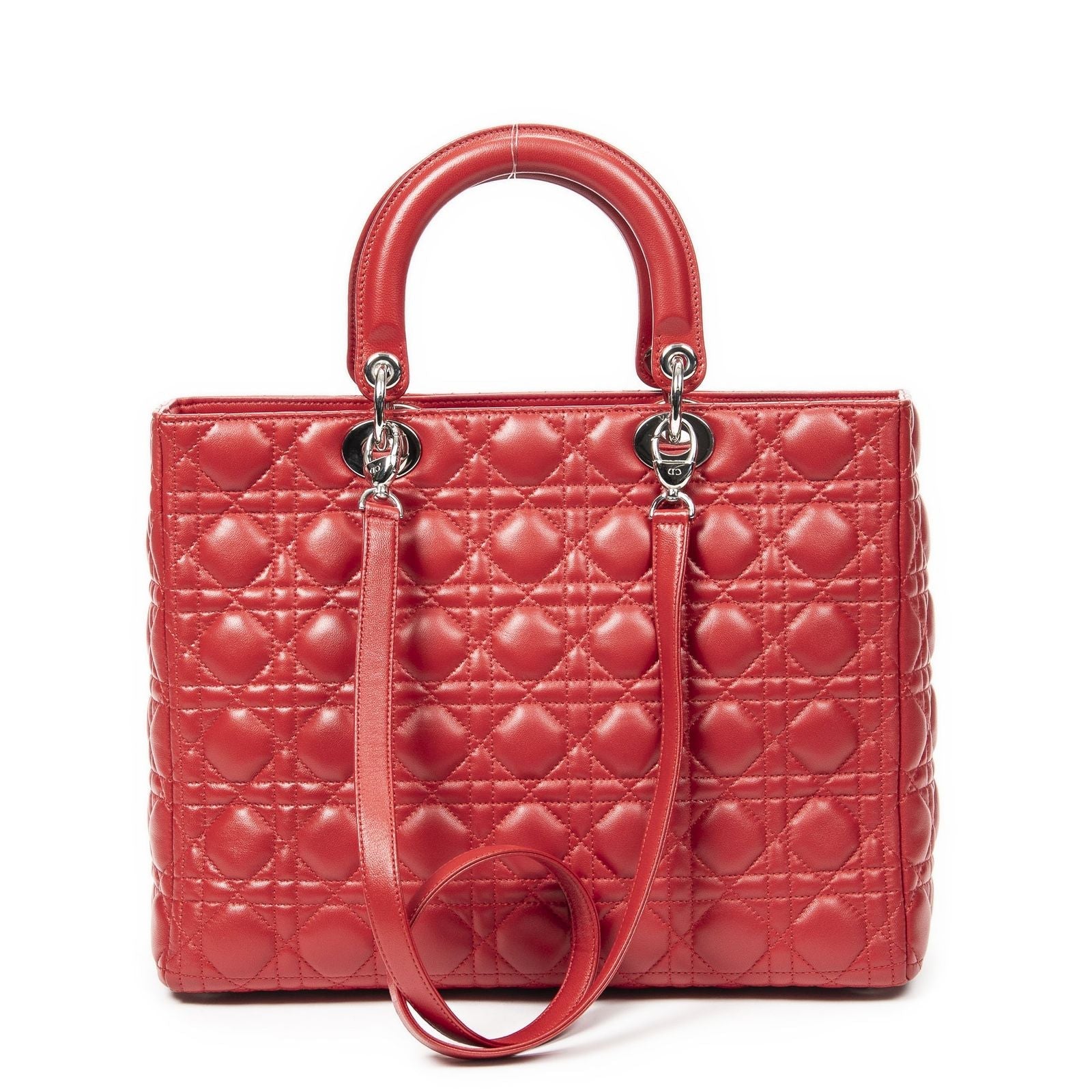 Dior Large Lady Dior Zip Red Canada Lambskin Leather Handbag