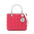 Dior Handbag Lady Dior Cannage 2-Way Magenta Orange Light Blue Leather Tote