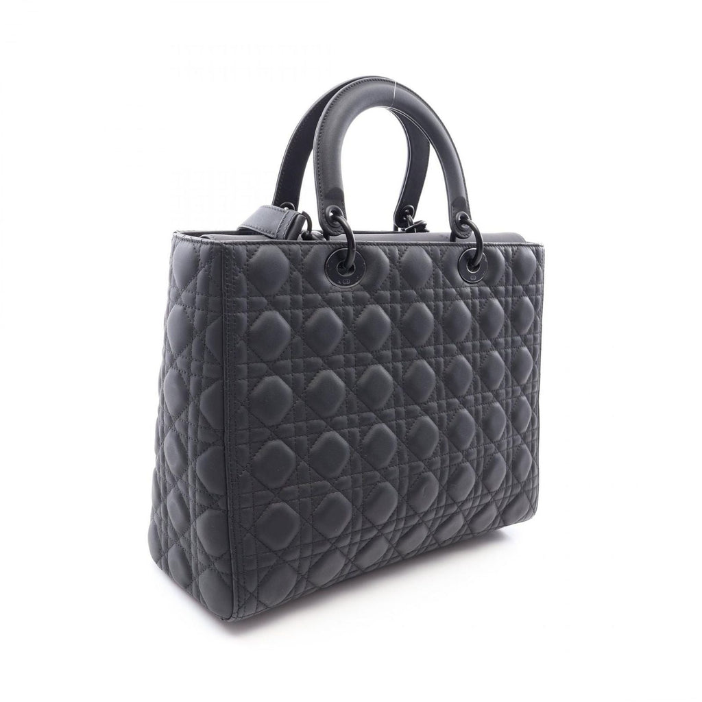 Dior Handbag Lady Dior Large Cannage Matte 2-Way Black Leather Lady Dior Tote