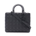 Dior Handbag Lady Dior Large Cannage Matte 2-Way Black Leather Lady Dior Tote