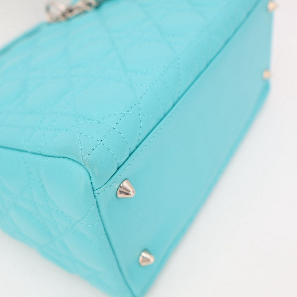 Dior Lady Cannage Leather 2-Way Handbag Blue