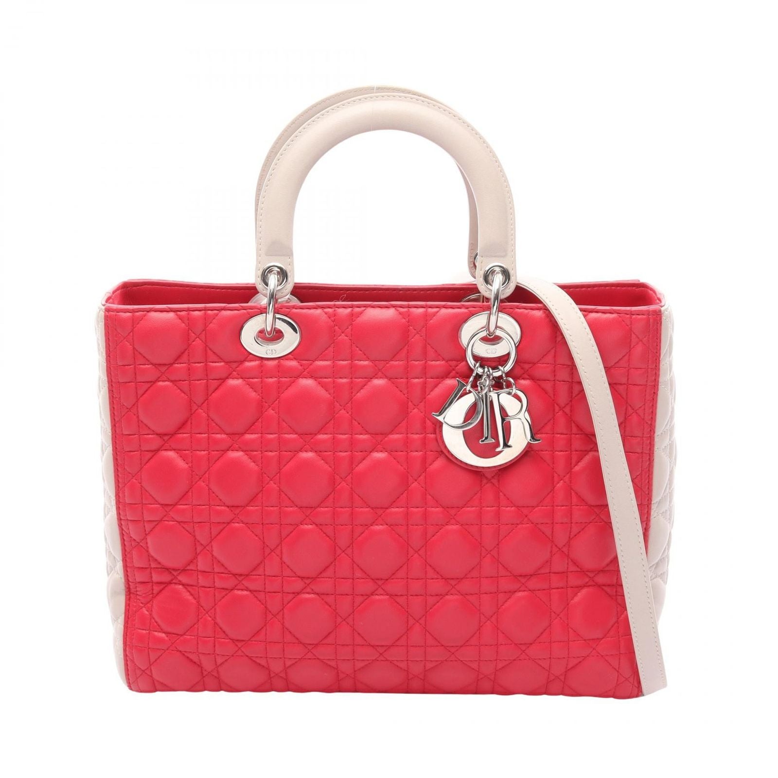 Dior Handbag Lady Dior Large Cannage 2-Way Pink Gray Leather Lady Dior Tote