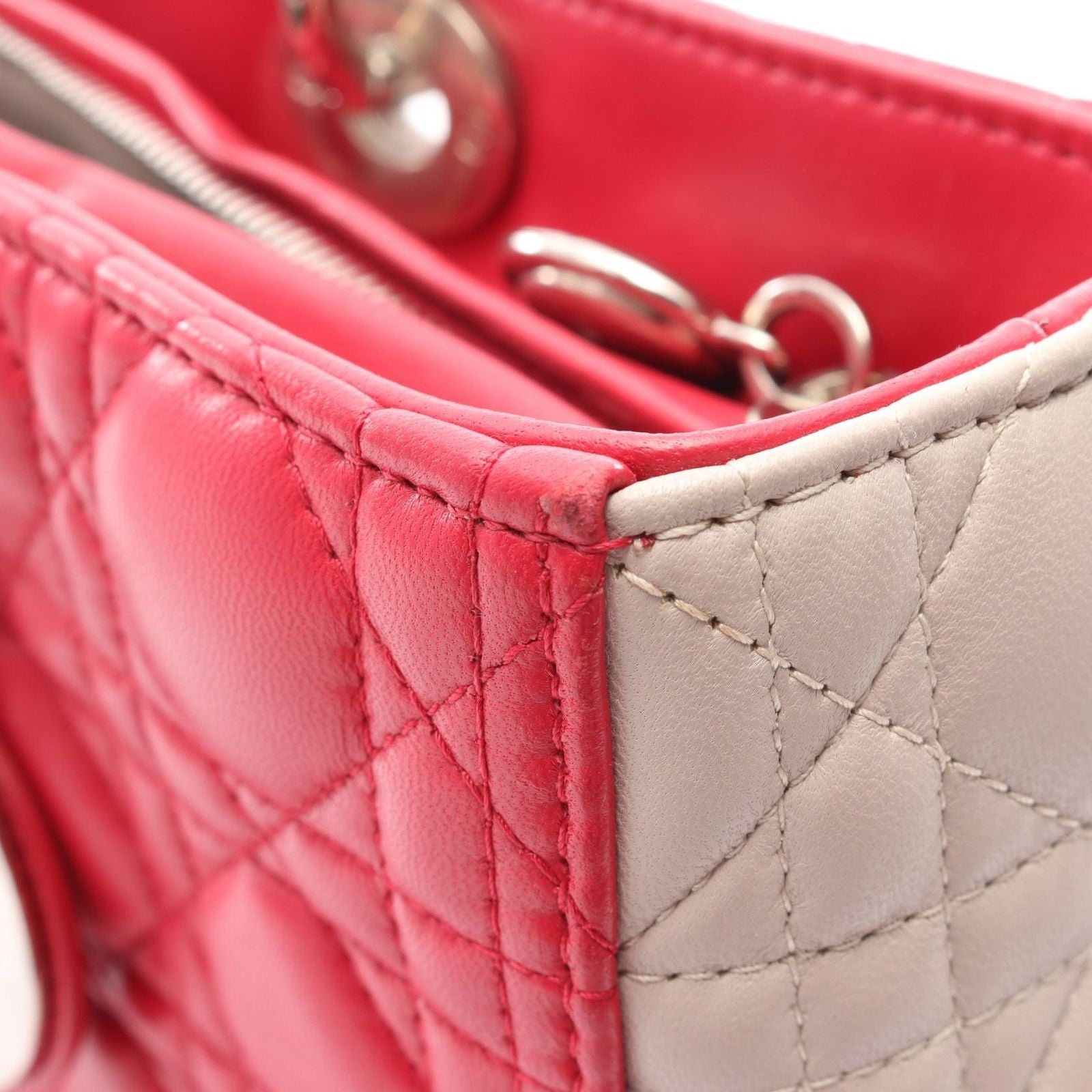 Dior Handbag Lady Dior Large Cannage 2-Way Pink Gray Leather Lady Dior Tote