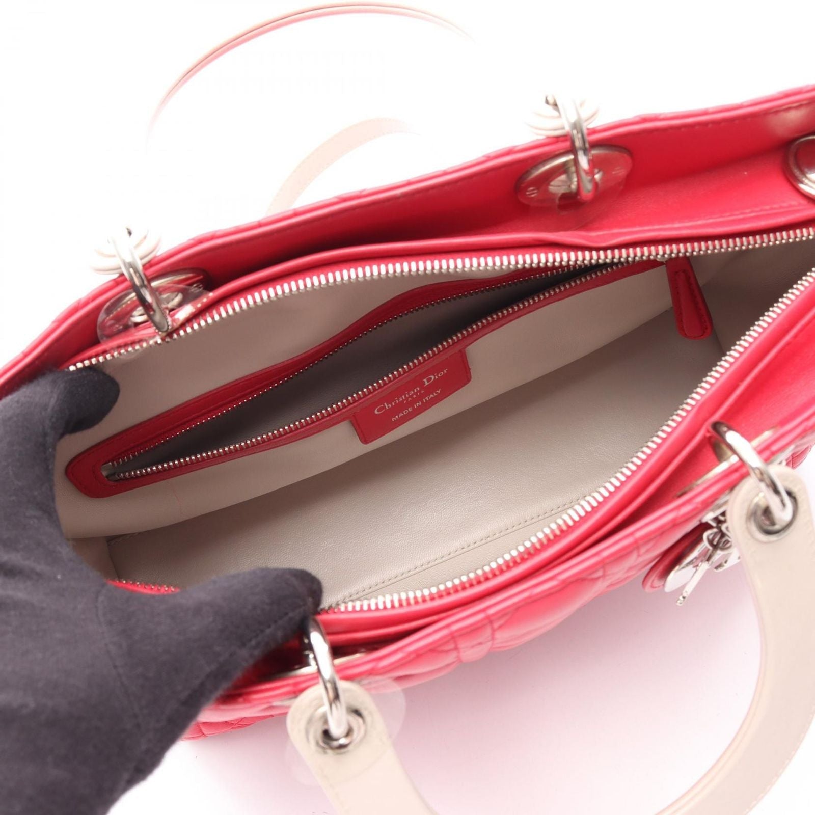 Dior Handbag Lady Dior Large Cannage 2-Way Pink Gray Leather Lady Dior Tote