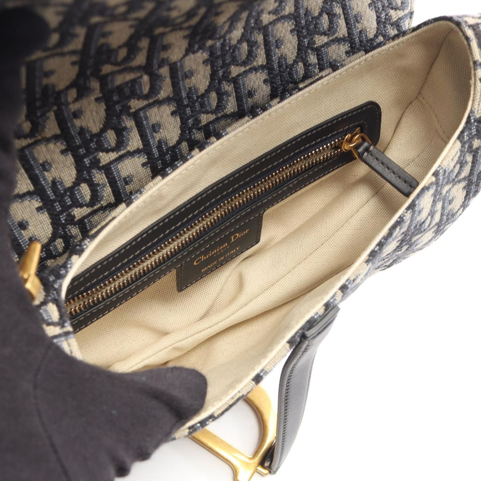 Dior Saddle Bag Oblique Jacquard 2-Way Navy Canvas Leather